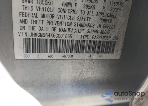 2006 Honda Accord 2.4 Lx z USA, uszkodzony, nr VIN JHMCM564X6C001865